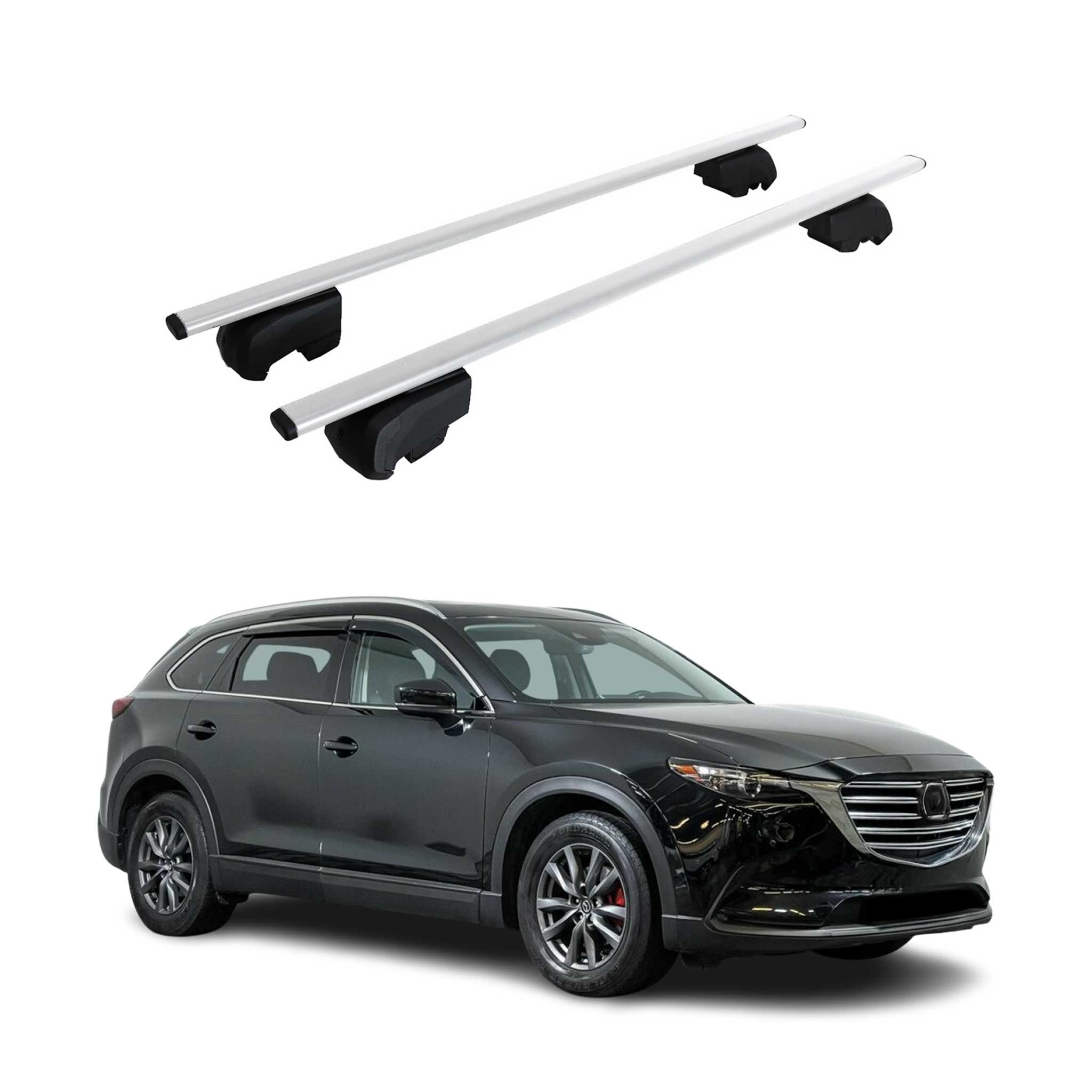 Omac Dachtrager Quertrager Für Mazda Cx-9 Ii 2016-2024 – City Crash Getestet – Iso Pas 11154:2006 – Abschliessbar – Max 75 Kg – 2 Stangen Stahl Silber