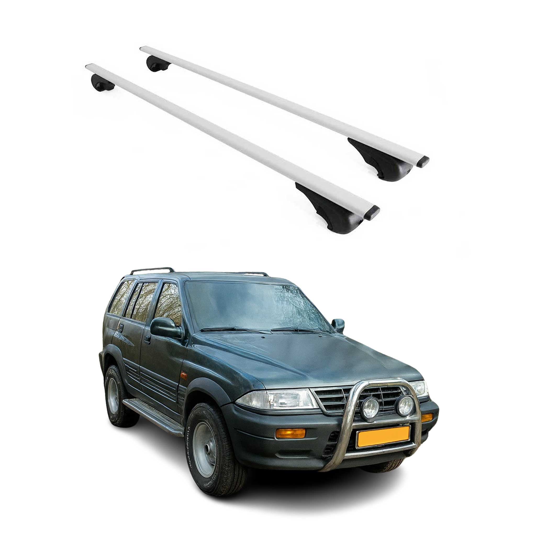 Omac Dachträger Querträger Für Ssangyong Musso Fj 1993-2004 – Abschließbar – Max. 75 Kg – 2 Stangen Stahl Silber