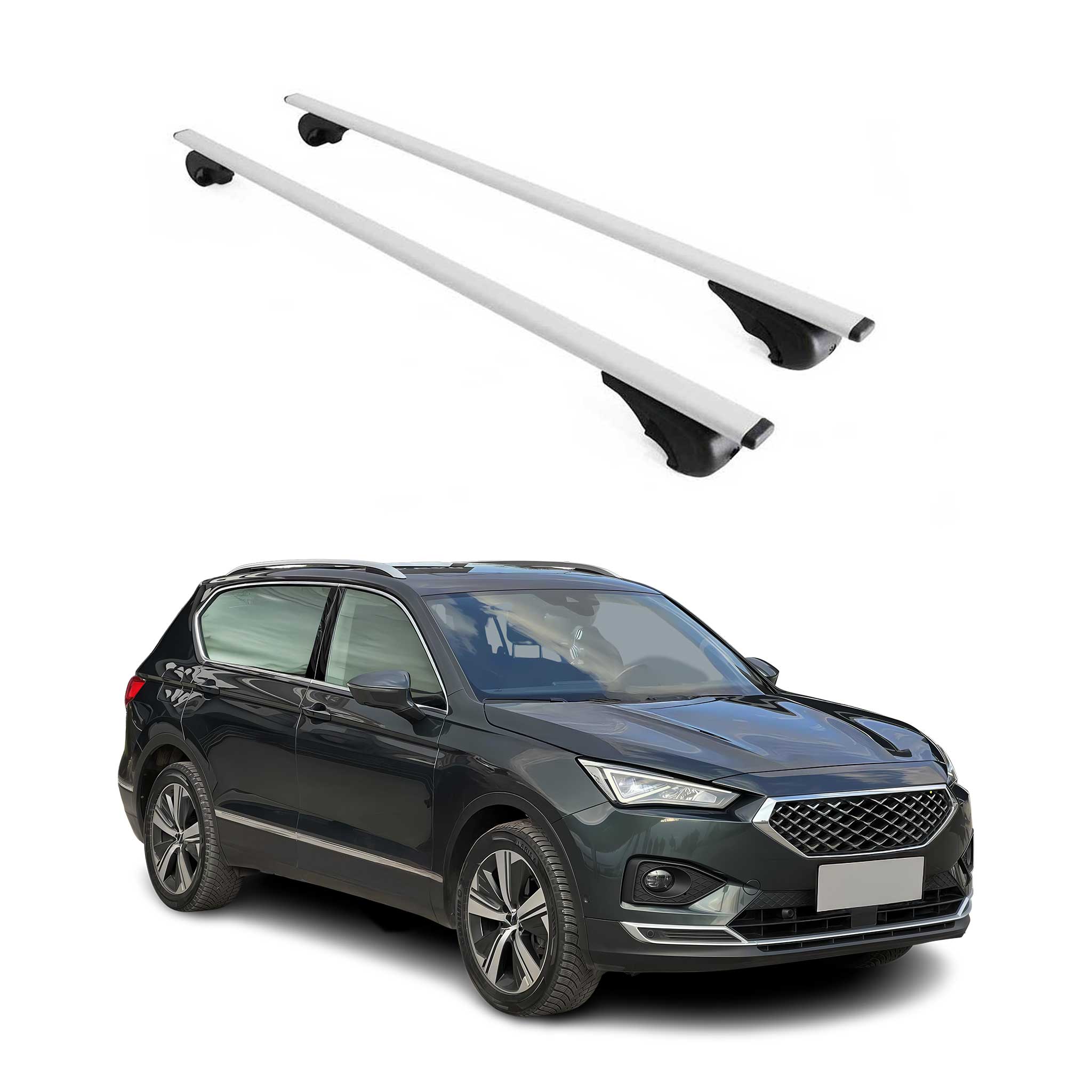 Omac Dachträger Querträger Für Seat Tarraco 2018-2024 – Abschließbar – Max. 75 Kg – 2 Stangen Stahl Silber