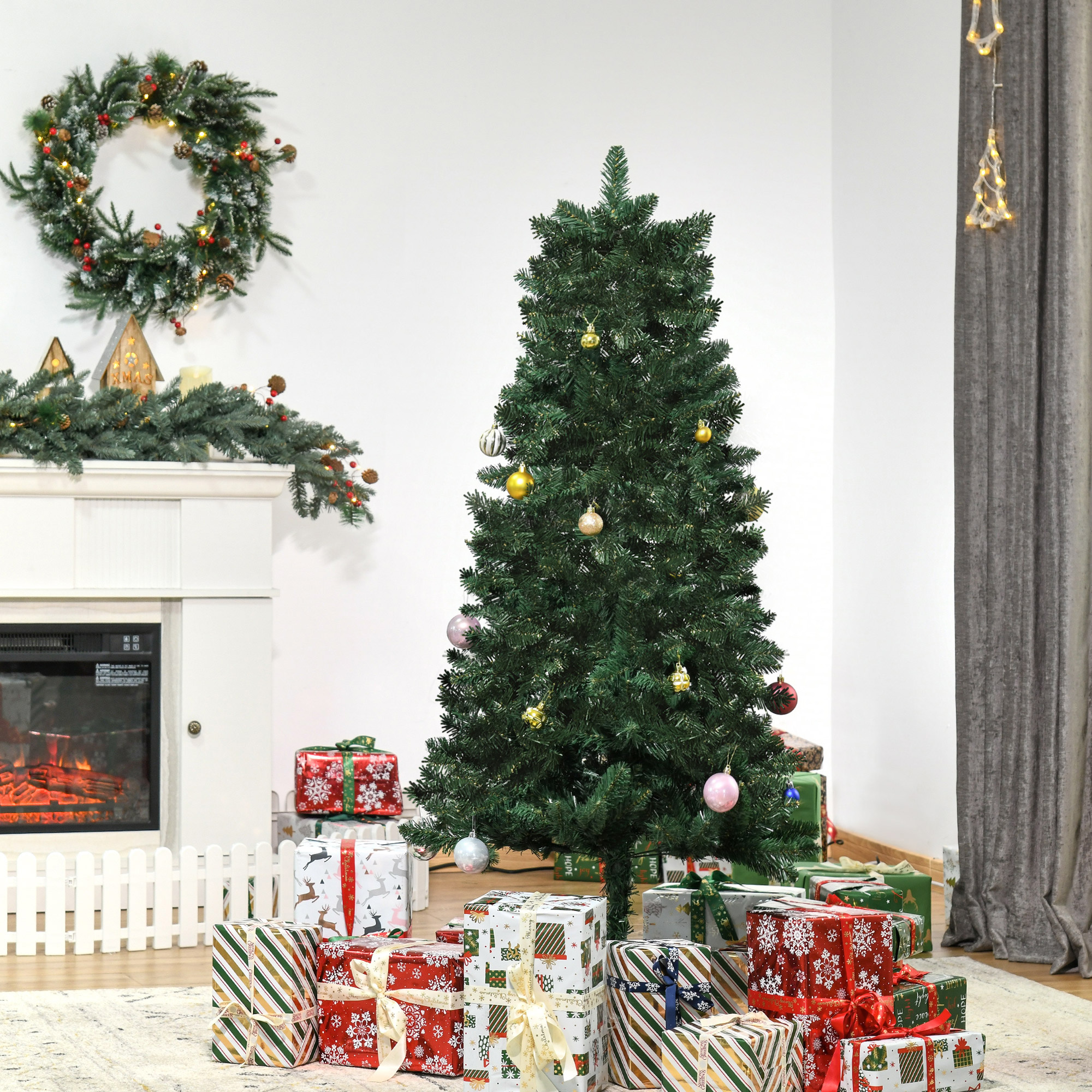 Künstlicher Weihnachtsbaum Von Homcom, 150 Cm, Schwer Entflammbar, Mit 454 Zweigen (2 Arten Von Pvc-spitzen), Faltbarem Fuß Und Stahlständer, Grüne Weihnachtsdekoration Für Den Innenbereich