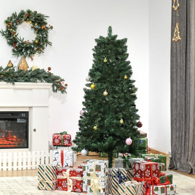 Künstlicher Weihnachtsbaum Von Homcom, 150 Cm, Schwer Entflammbar, Mit 454 Zweigen (2 Arten Von Pvc-spitzen), Faltbarem Fuß Und Stahlständer, Grüne Weihnachtsdekoration Für Den Innenbereich