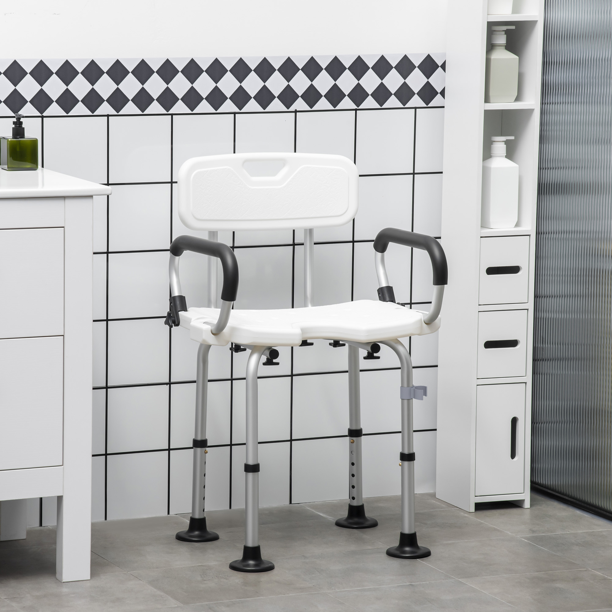 Gepolsterter Duschstuhl In U-form Für Senioren, Menschen Mit Behinderung Und Schwangere, 54 X 52 X 70–82 Cm, Weiß
