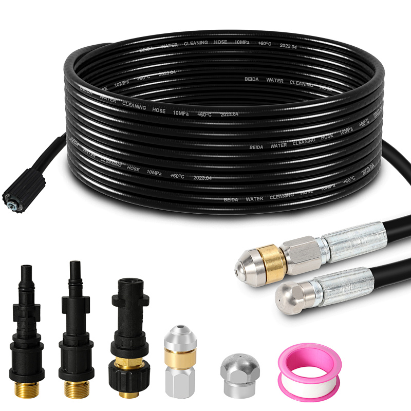 Randaco Kit Desatascador 10m 160bar Con Boquillas Fija Y Rotativa, Incluye Adaptadores