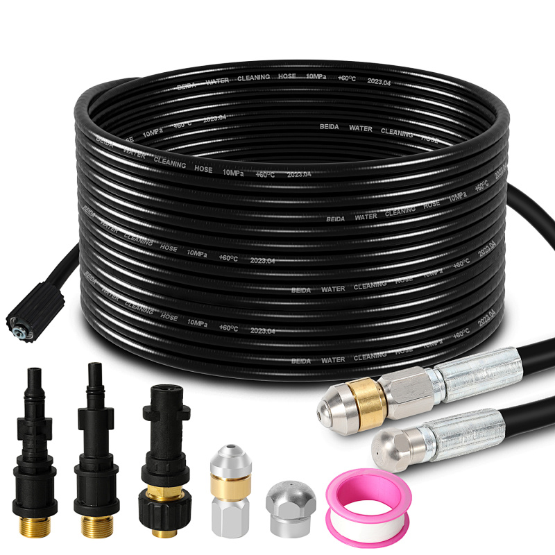 Randaco Kit Desatascador 15m 160bar Con Boquillas Fija Y Rotativa Y 2 Adaptadores