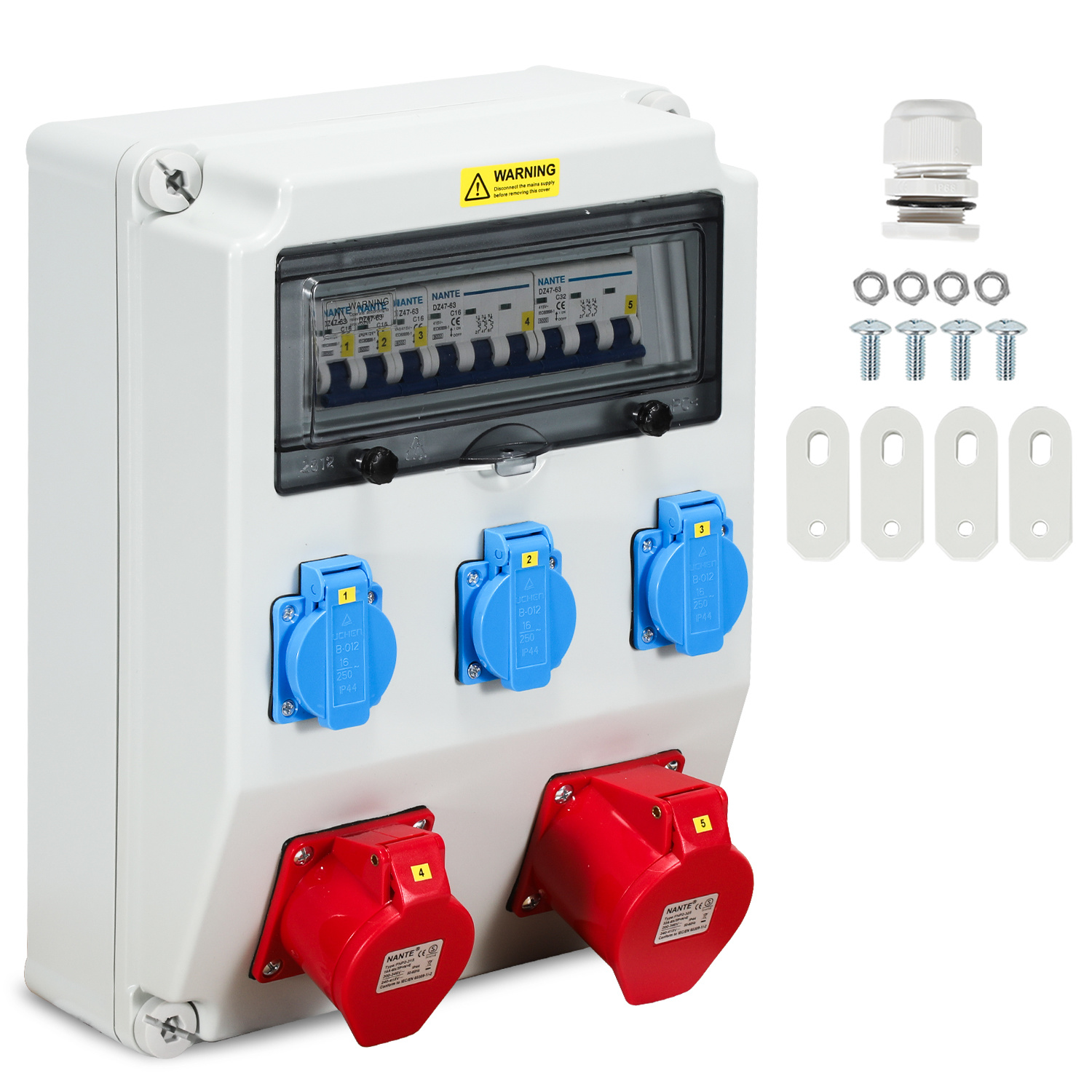Randaco Cuadro De Distribución De Energía Para Obras Cuadro De Distribución Mural Toma De Corriente Cee Ip44 Para Obras 1x32a 1x16a 3x230v Con Ls