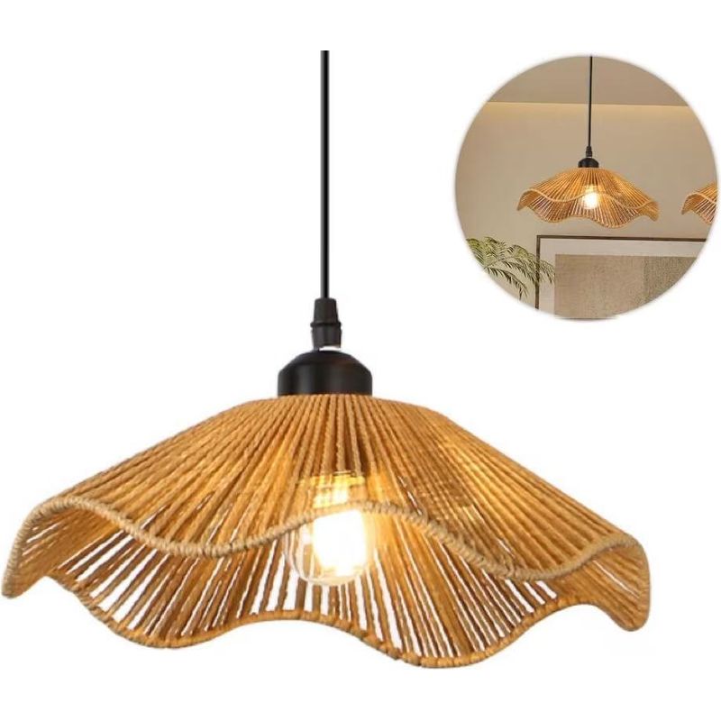 Led-pendelleuchte Aus Rattan, E27, Warmes Licht, Dekorative Retro-wandleuchte, Einbau-deckenleuchte, Ideal Für Wohn- Und Esszimmer.