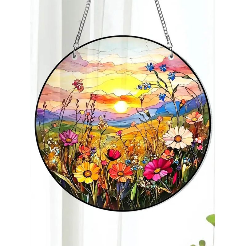Hängendes Fenster Mit Wildblumen, 15 Cm, Florales Buntglas, Sonnenfänger