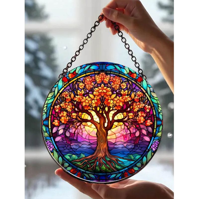 Lebensbaum Aus Buntglas, 20 Cm, Hängedekoration, Boho-sonnenfänger