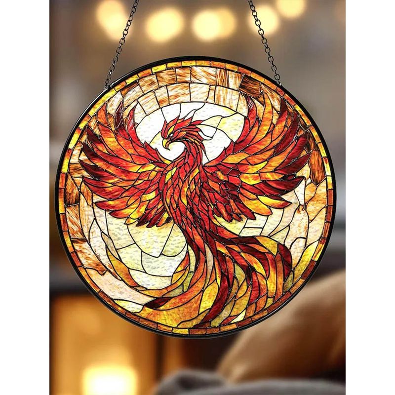 Phönix-sonnenfänger Aus Buntglas, 9 Cm, Mythische Fensterdekoration
