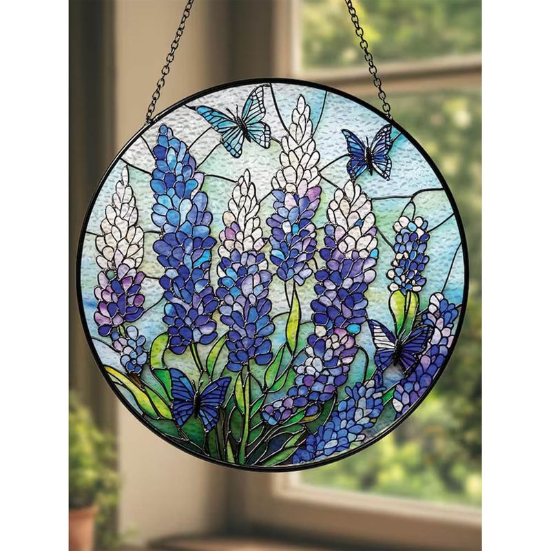 Sonnenfänger Mit Wildblumen-schmetterling, 20 Cm, Buntglasdekoration