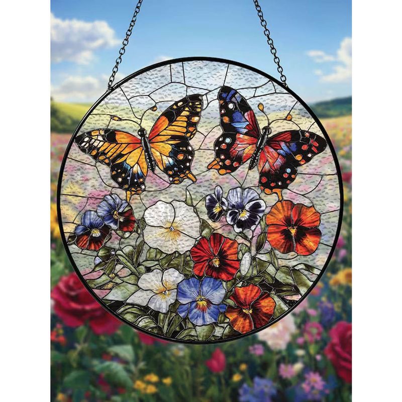 Schmetterlings- Und Blumen-sonnenfänger, 20 Cm, Buntglasdekoration