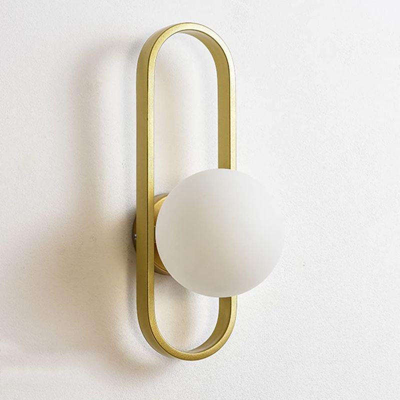 Kugelförmige Glaswandleuchte Mit Länglichem Goldring, E27-fassung, Moderne Nachttischlampe Für Den Innenbereich, Leuchtmittel Nicht Enthalten