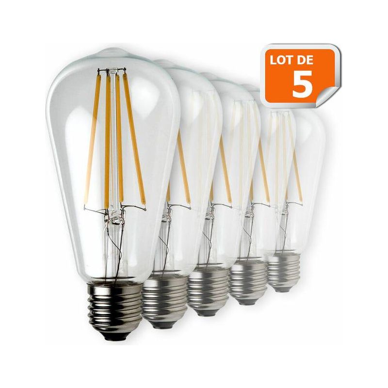 Set Mit 5 Led-filamentlampen, St64 Edison-tropfenform, 7 Watt (entspricht 52 Watt), E27-sockel