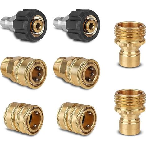 Set Mit 8 Hochdruckreiniger-adaptern, Schnellkupplungen Für Schläuche, Messingkupplungen Von M22-14 Drehgelenk Auf 3/8"-schnellkupplung, 3/4"-außengewinde Auf 1/2"-schnellkupplung