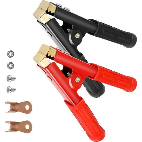Set Mit 2 Krokodilklemmen (1000 A) Für Starthilfekabel, Aus Reinem Kupfer, Für 12-v-, 24-v- Und 36-v-batterien. Starke Klemmbacken Für Sicheren Halt.