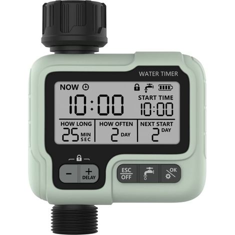 Automatischer Bewässerungstimer Mit Ipx5-schutzart, Lcd-bildschirm, Werkzeugloser Installation, Manuellem Modus Und Regenverzögerungsmodus