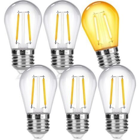 E27 Led-lampe, 2 W, S14 Edison-fassung, Kunststoff, 220 V, Warmweiß (2700 K), Nicht Dimmbar, Entspricht 20 W, S14 E27 Ersatzbirne Für Lichterketten Im Garten, 6er-pack [energieklasse]