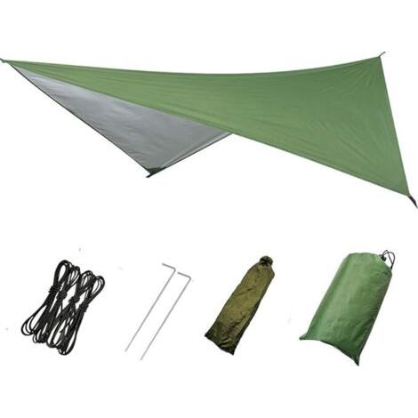 Campingzeltplane, Uv-beständige Outdoor-zeltplane Mit 2 Aluminiumstangen, 4 Abspannleinen Und Wasserdichter Tragetasche, Grün