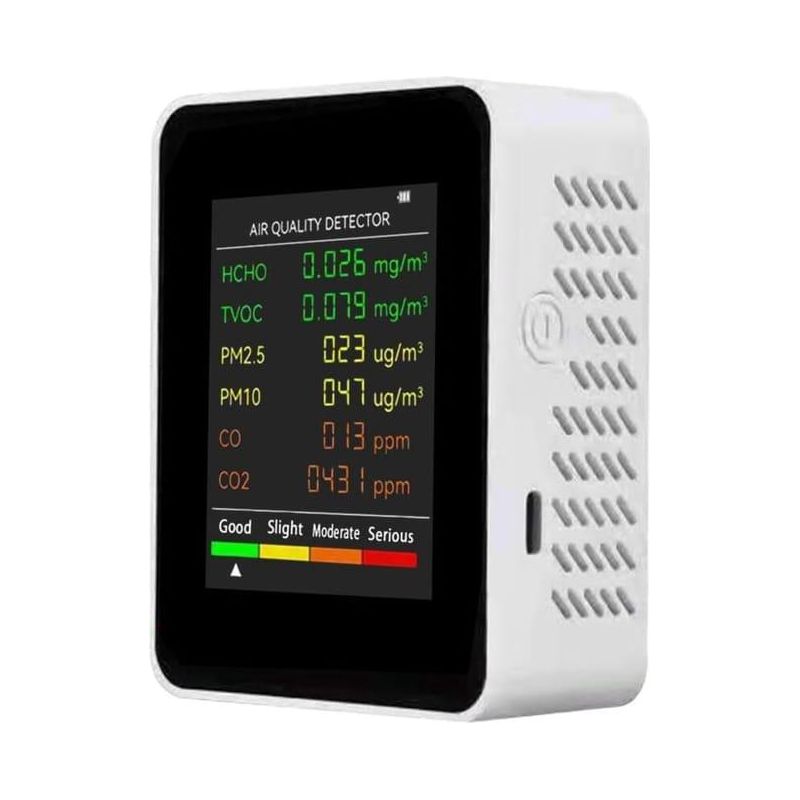 6-in-1 Multifunktions-luftqualitätsmessgerät Für Pm2,5, Pm10, Hcho, Tvoc, Co, Co2, Co, Kohlendioxid Und Formaldehyd Mit Großem Lcd-bildschirm