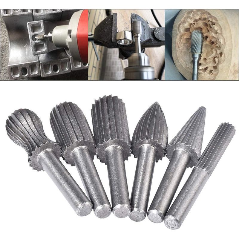 Set Mit 6 Doppelseitig Verzahnten Hartmetall-rotationsfräsern, 6 Mm Schaft, Hartmetall-feil-/gravier-/schleifspitzen Für Rotationswerkzeuge