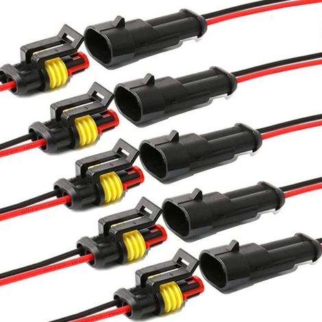 Wasserdichter 2-poliger Stecker Mit 16 Awg-leitung, 5er-pack. Temperaturbereich: -10 °c Bis +80 °c. Für Anschlüsse In Pkw, Lkw Und Booten.