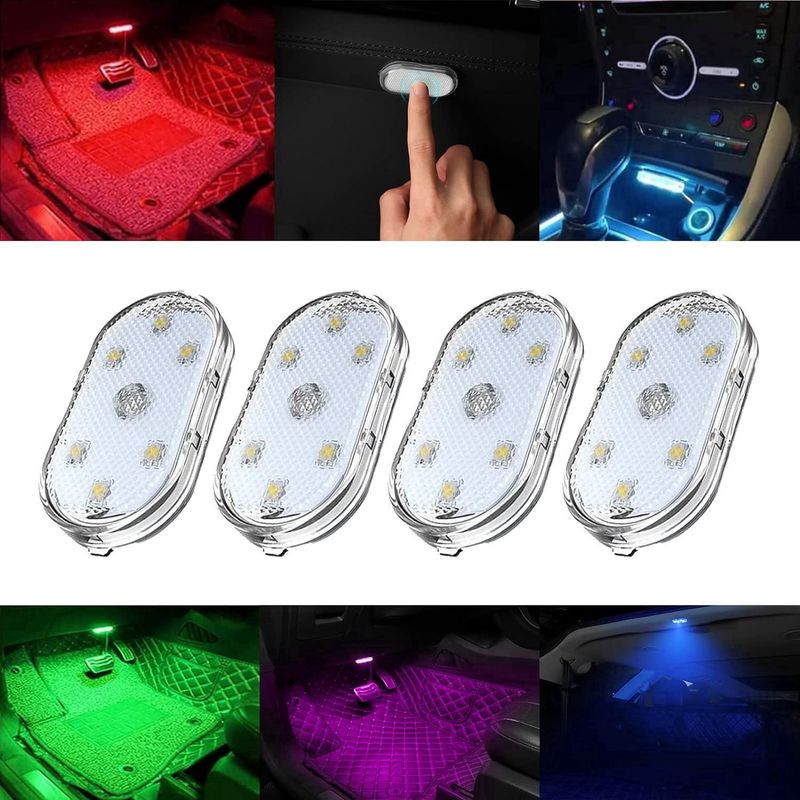 4er-set Kabellose Led-autoinnenraumleuchten, Led-autoinnenraumleuchten, Usb-wiederaufladbare Autoinnenraumleuchten, Licht