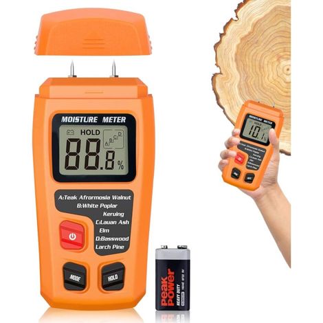 Holzfeuchtemessgerät, Brennholzfeuchtemesser Mit Hintergrundbeleuchtetem Lcd-display, Feuchtigkeitsmesser Für Holztrennwände, 4 Messmodi, Nadelförmiger Lecksucher Für Wände, Wohnwagen Und Holzscheite