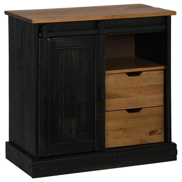 vidaXL Sideboard HALDEN mit Schiebetür Schwarz 80x40x80 cm Massivholz 4018420