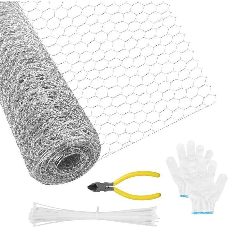 Sechseckiger, Verzinkter Kaninchendrahtzaun (hühner- Und Geflügelzaun) Mit 50 Kabelbindern Und Handschuhen, 40 Cm X 5 M