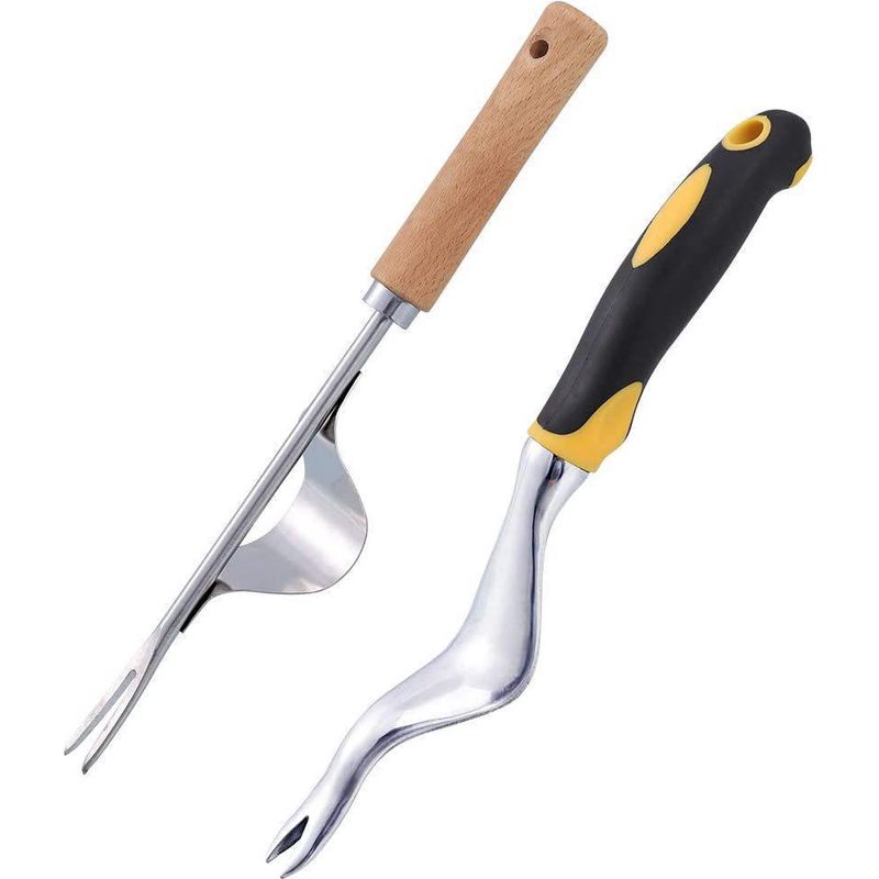 2-teiliges Set Aus Manuellem Unkrautstecher Aus Edelstahl, Unkrautstecher Mit Holzgriff, Gartenwerkzeug, Y-förmiger Manueller Löwenzahnstecher