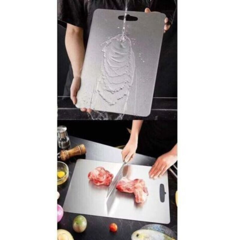 Planche À Découper En Titane - Acier Inoxydable Double Face - Sans Bpa - Convient Pour La Cuisson Des Viandes, Du Pain, Des Légumes Et Des Fruits (34 X 23 Cm)