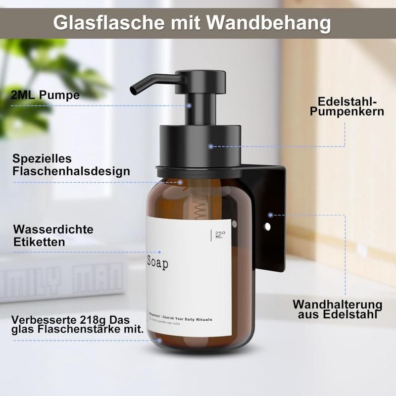 Seifenspender Von Burger Design, Glaspumpenspender (2 Stück, Gebürstetes Silbergrau, Mit Ständer)