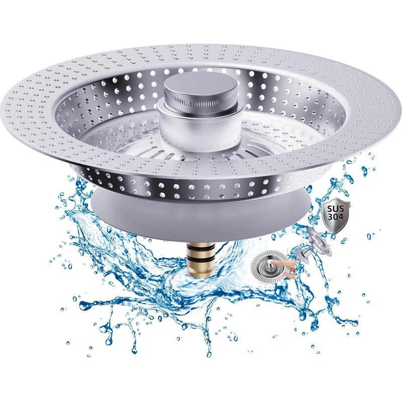 Spülbeckenstöpsel Und Abflussstopfen, 3-in-1-sieb Aus Edelstahl, Silber, 2er-pack