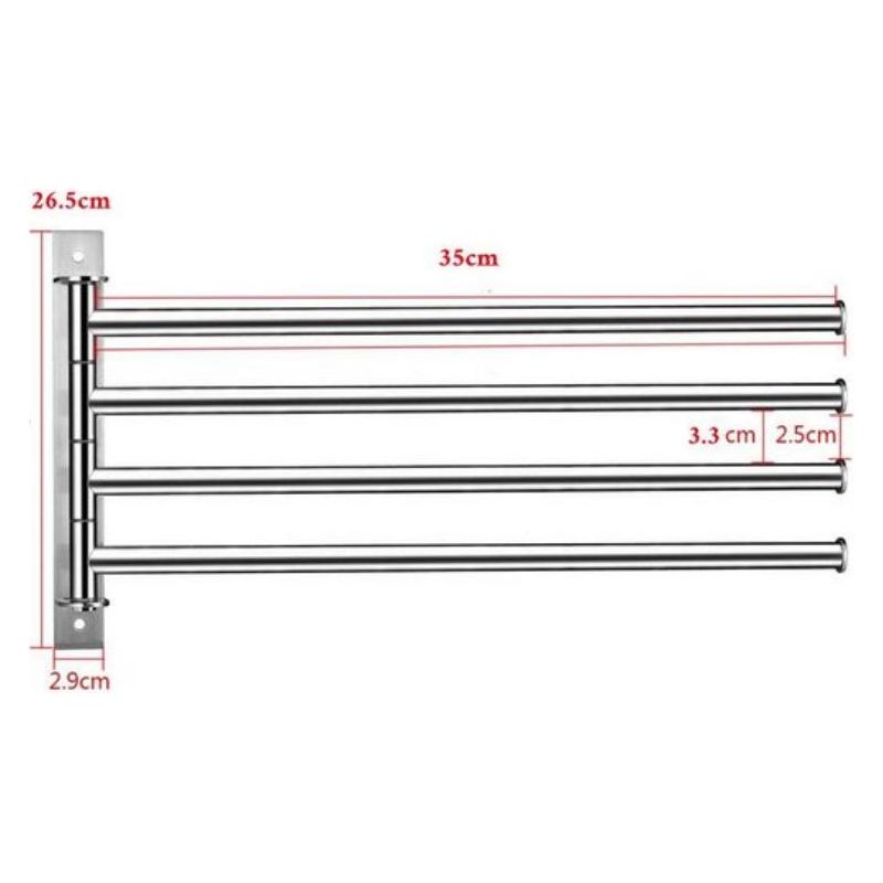 Handtuchhalter Aus Edelstahl, 180° Drehbar, Wandmontage, 4 Ablagen, Silber, 35 Cm