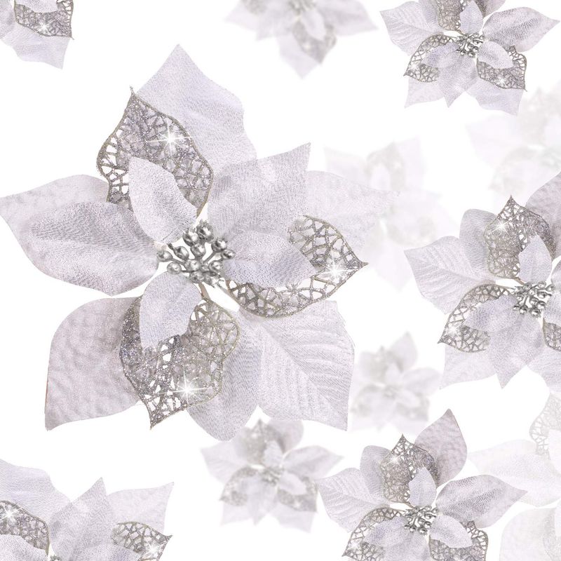Set Mit 24 Künstlichen Glitzer-weihnachtssternen Für Hochzeiten, Weihnachtsbäume Und Silvester (silber)