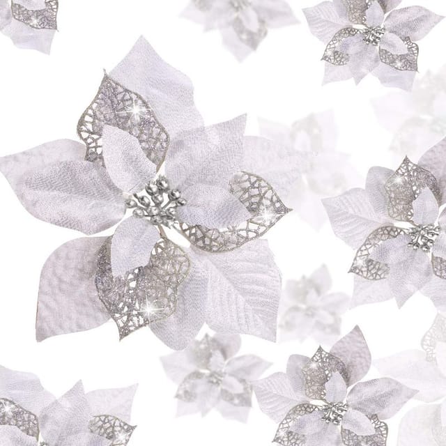 Set Mit 24 Künstlichen Glitzer-weihnachtssternen Für Hochzeiten, Weihnachtsbäume Und Silvester (silber)