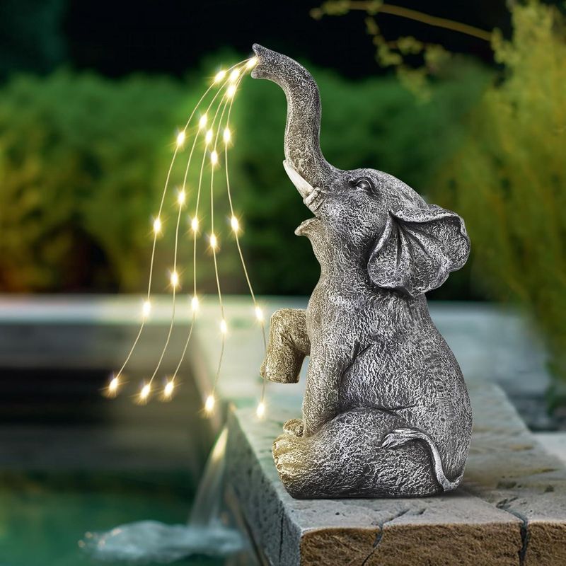 Elefantenfigur – Gartendekoration – Elefantenfigur Beim Gießen – Solarbetriebene Led-beleuchtung – Elefantendekoration