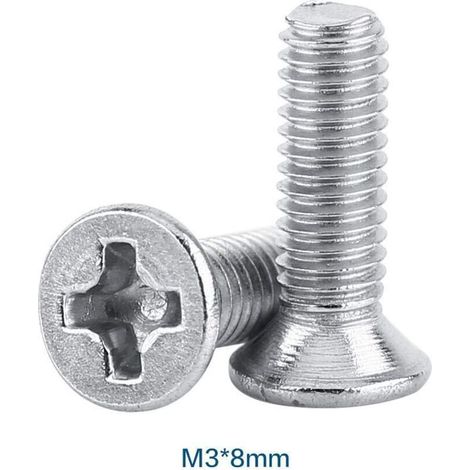 100 Stück M3 Flachkopf-zylinderschrauben Mit Senkkopf, Maschinenschrauben, Bolzen Aus Edelstahl Ss304 (8 Mm)
