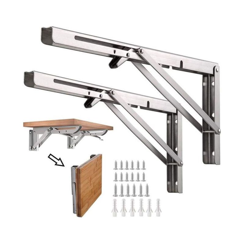 Set Mit 2 Robusten, Einziehbaren Klappwinkeln Für Werkbänke In Der Garage, Klappbare Regalträger, 12" / 300 Mm Edelstahl-winkel