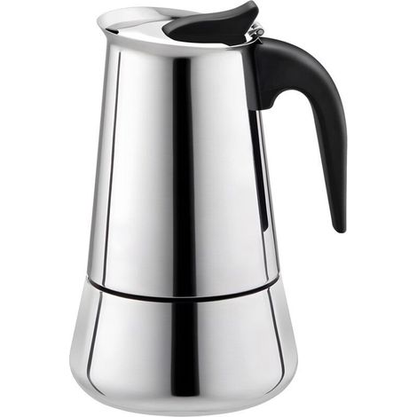 Italienische Kaffeemaschine, 2 Tassen, 100 Ml Fassungsvermögen, Edelstahl, Mit Sicherheitsventil. Geeignet Für Induktions- Und Gasherde.