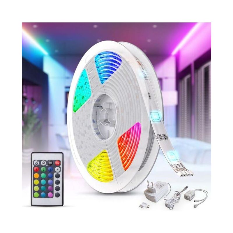 M Lange, Mehrfarbige Led-lichterkette Für Den Innenbereich, Dimmbar Mit Fernbedienung, Selbstklebend, 24 W, 5 M Länge