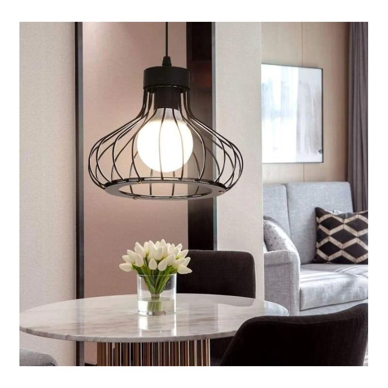 Retro-industrie-pendelleuchte E27, Käfig-deckenleuchte, Metalllampenschirm, Für Wohnzimmer, Schlafzimmer, Bar, Schwarz