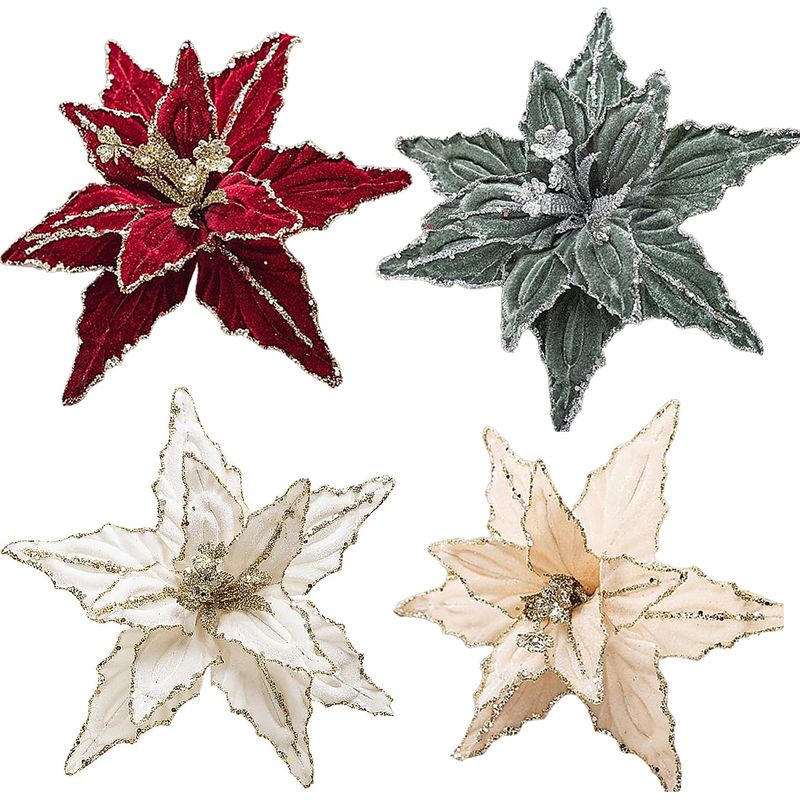 Stück Glitzernde Weihnachtssternblüten, Luxuriöse Künstliche Samt-weihnachtssterne Für Weihnachtsbaum- Und Kranzdekoration (e)