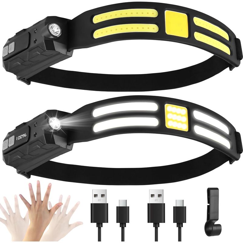 2er-pack Wiederaufladbare Led-stirnlampen – Intelligenter Sensor Mit 6 Beleuchtungsmodi – Digitale Akkuanzeige Für Laufen, Camping, Angeln [energieklasse A]