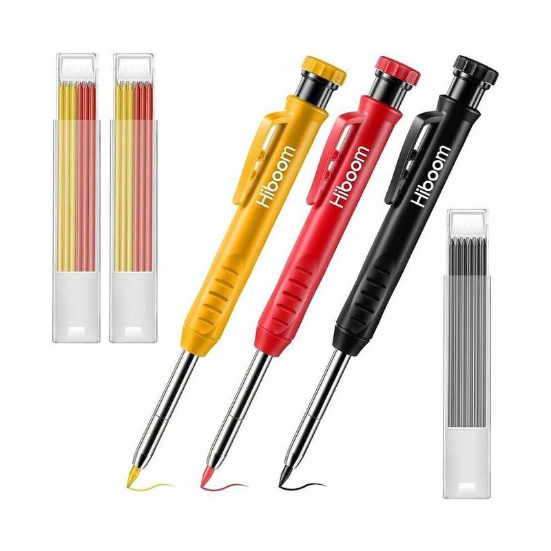 3er-pack Zimmermannsbleistifte Mit 21 Minen, Druckbleistift Mit Langer Spitze Und Anspitzer Für Tiefe Löcher