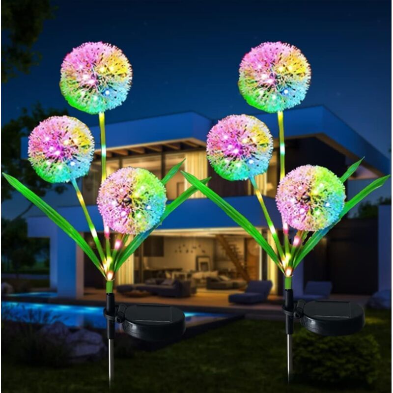 Solar-gartenleuchten Für Den Außenbereich, 2 Stück Löwenzahn-solarleuchten, 7 Wechselnde Farben, Dekorative Solarleuchten, Ip65 Wasserdicht, Für Hochzeiten, Weihnachten, Rasenflächen Und Wege