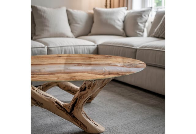 Tulup Tischplatte Naturholz mit Harz Couchtischplatte 50x50 cm Beige Tischplatte Runde Tischplatte Tischplatte