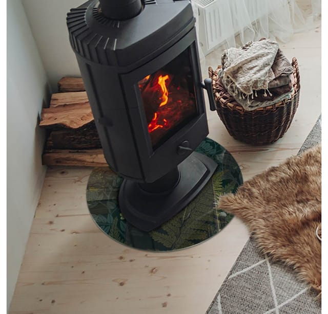 Tulup Glasplatte für Kamin Pflanzenmotive mit Schmetterlingen Funkenschutzplatte Kaminöfen Runden 50x50 cm Grün Glasplatte für Kamin Glas unter Kamin