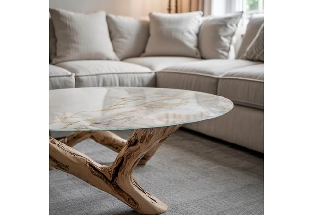 Tulup Tischplatte Edler Marmor mit Adern Couchtischplatte 60x60 cm Weiß Tischplatte Runde Glasplatte für Tisch Tischplatte