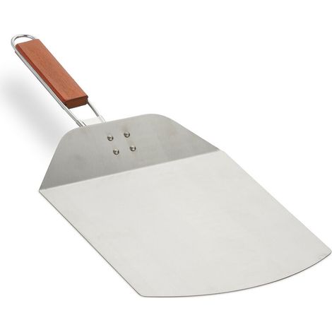 Relaxdays Pizzaschieber Mit Holzgriff, Für Flammkuchen, Brot, Klappbar, L X B: 24 X 25,5 Cm, Edelstahl, Braun/silber